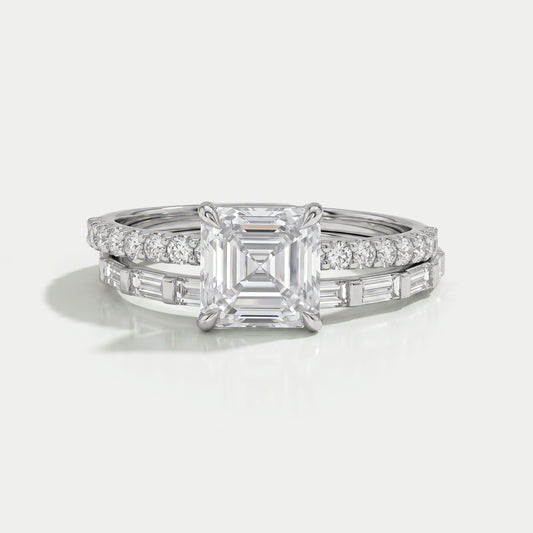 Asscher Lab Diamond Solitaire Accent Bridal Ring Set Rings