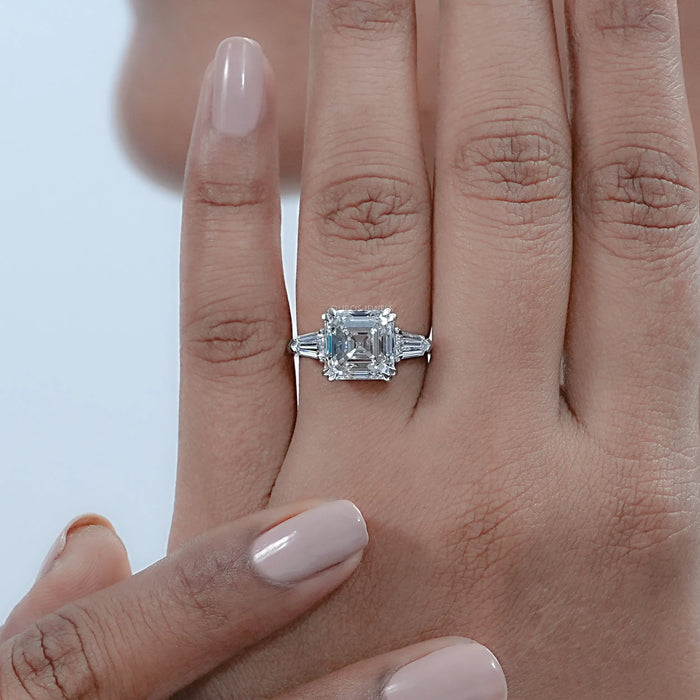 Asscher Diamond Three Stone Engagement Ring