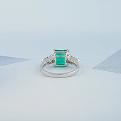 Asscher Cut Green Gemstone Three Stone Engagement Ring Ring