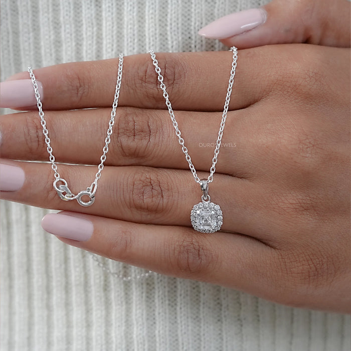Asscher Lab Diamond Halo Pendant