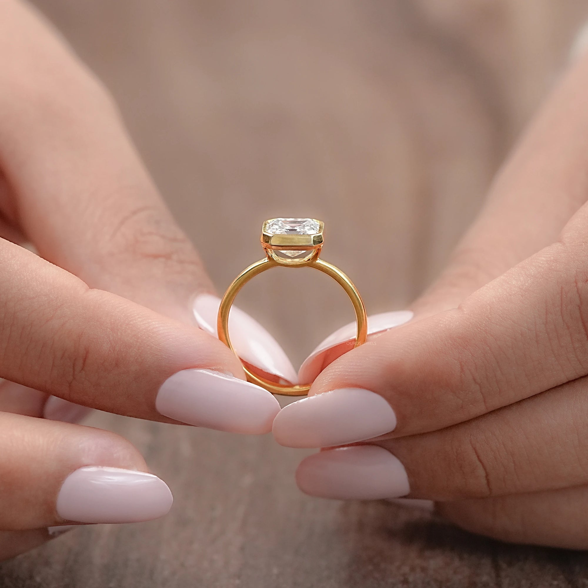 Asscher Lab Diamond Bezel Set Solitaire Ring Rings