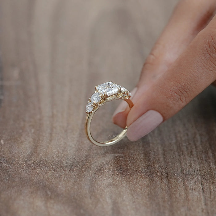 Five Stone Asscher Lab Grown Diamond Engagement Ring