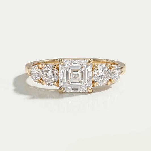 Five Stone Asscher Lab Grown Diamond Engagement Ring Rings