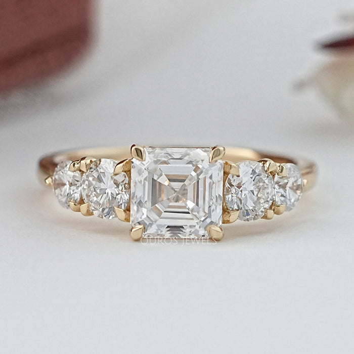 Five Stone Asscher Lab Grown Diamond Engagement Ring