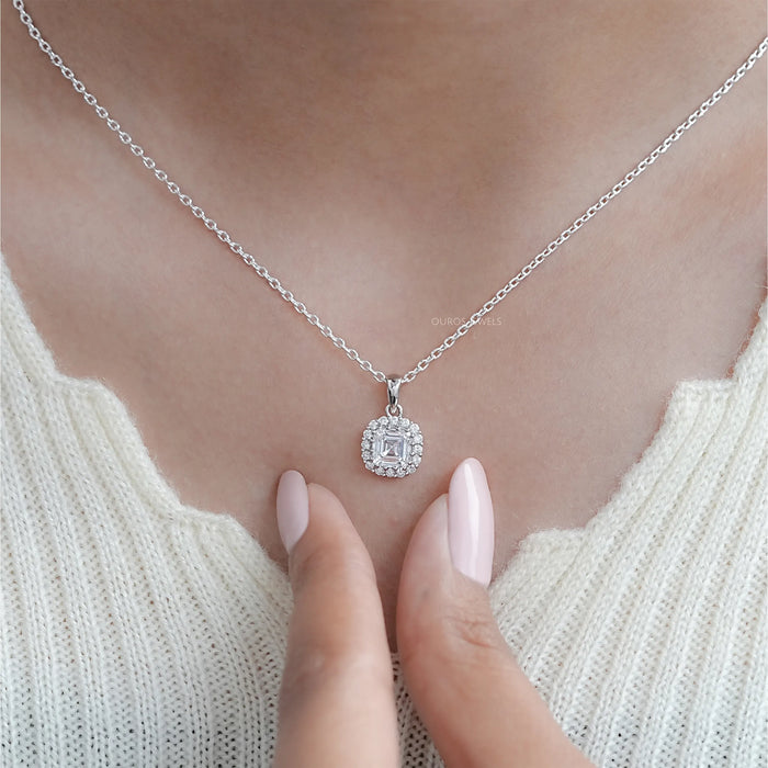 Asscher Lab Diamond Halo Pendant