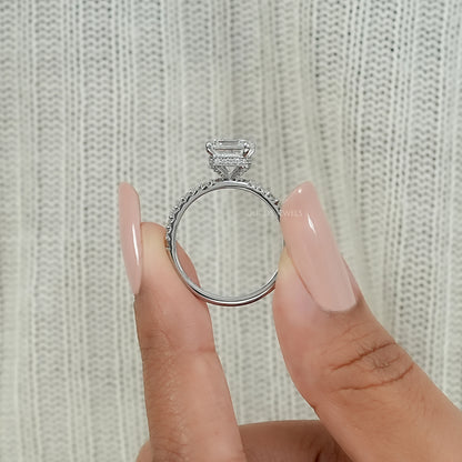 Asscher Lab Diamond Hidden Halo Accent Ring Ring