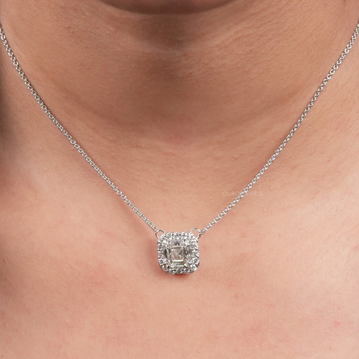 Asscher Cut Lab Diamond Halo Pendant