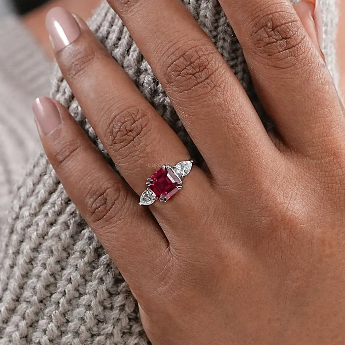 Ruby And Diamond Three Stone Ring