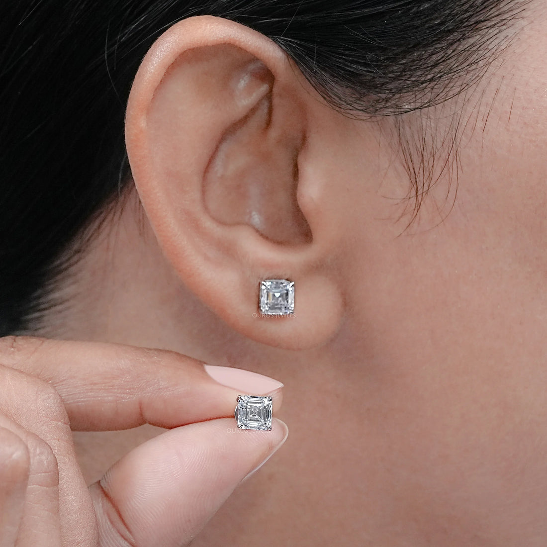 Asscher Cut Lab Grown Diamond Stud Earrings Earrings