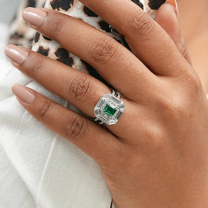 Asscher Shape Lab Gemstone Halo Anniversary Ring Ring