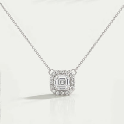 Asscher Cut Lab Diamond Halo Pendant Necklaces