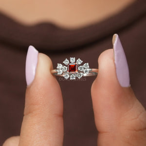 [A Women holding Asscher Cut Lab Diamond White Gold Ring]-[Ouros Jewels]