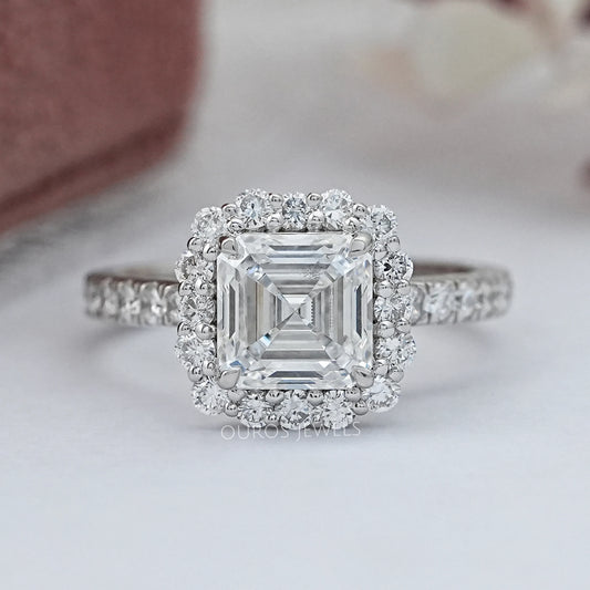 Asscher Cut Lab Diamond Halo Engagement Ring Rings
