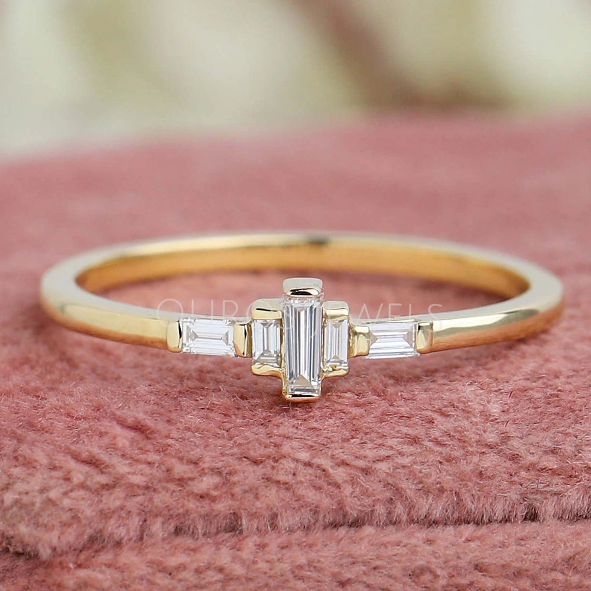 Baguette Cut Lab Diamond Dainty Ring