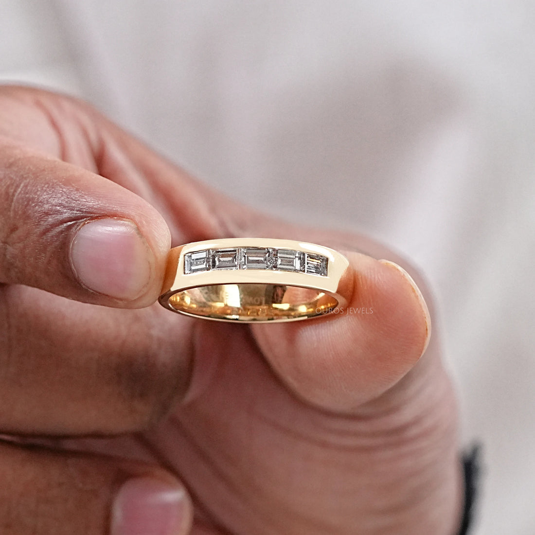 Men's Baguette Wedding Band -Channel Setting