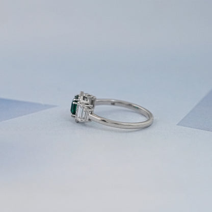 Green Asscher Gemstone Halo Diamond Engagement Ring