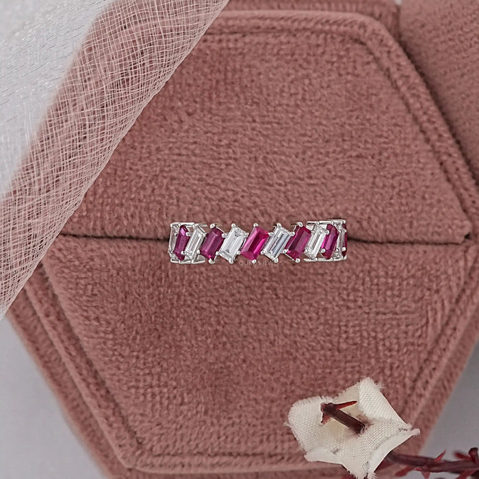 Ruby Baguette Gemstone Half Eternity Wedding Band