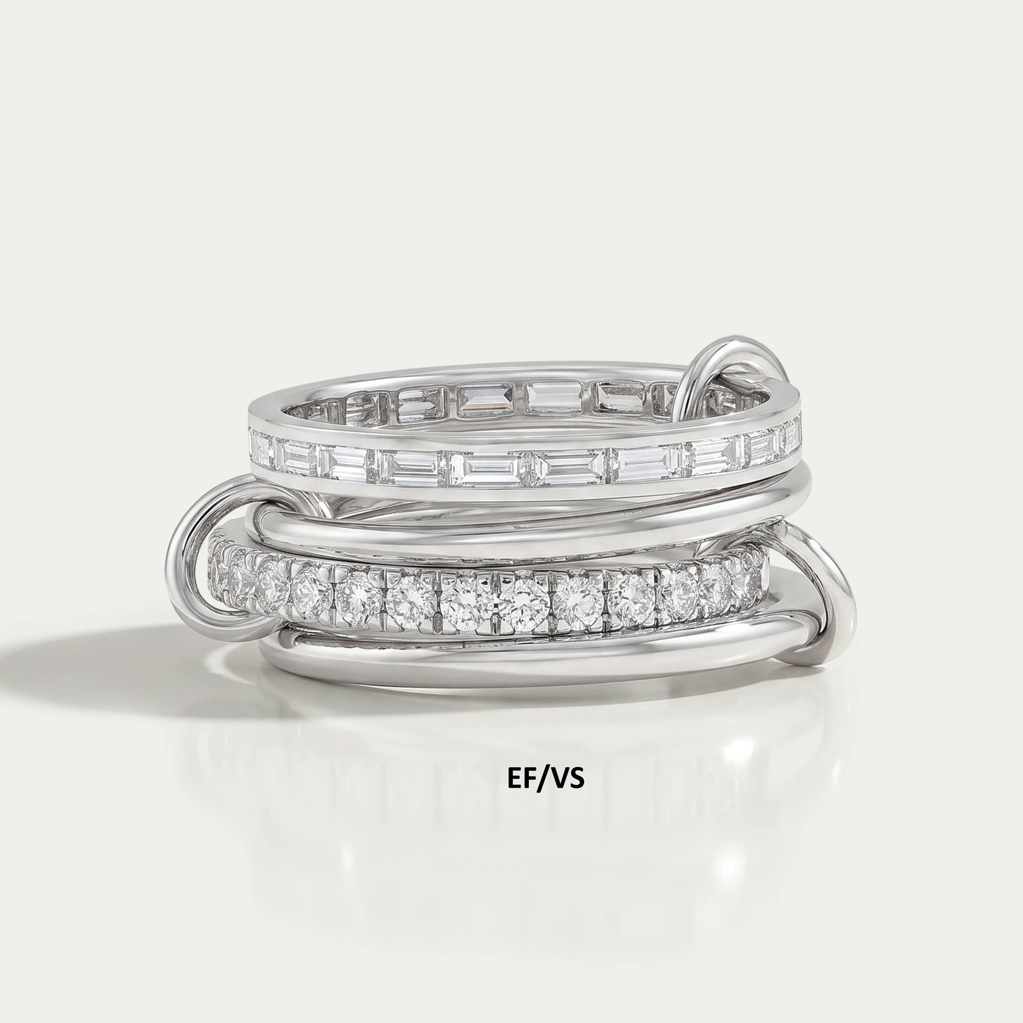 Baguette And Round Diamond Interlink Band Ring