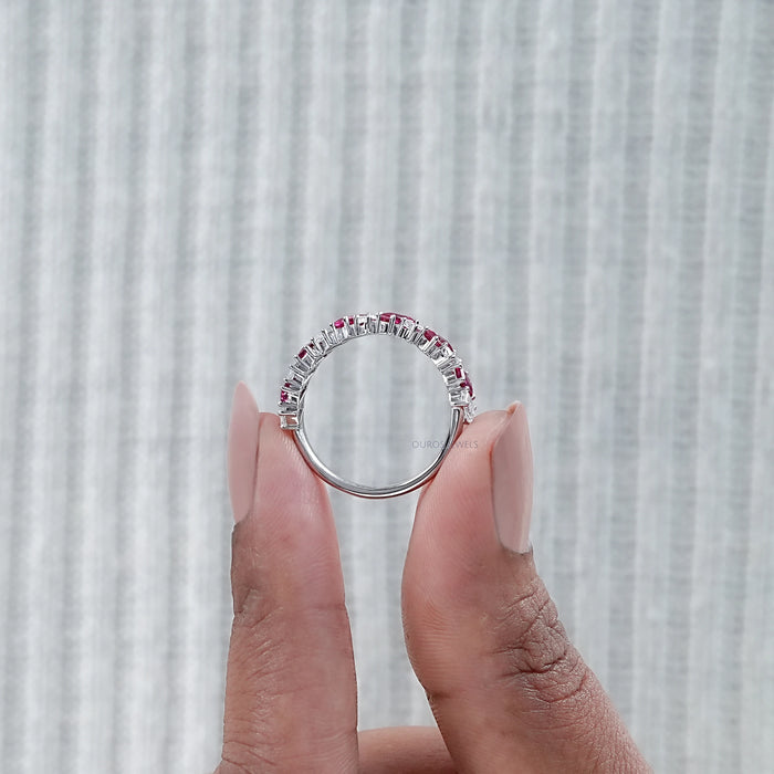 Ruby Baguette Gemstone Half Eternity Wedding Band