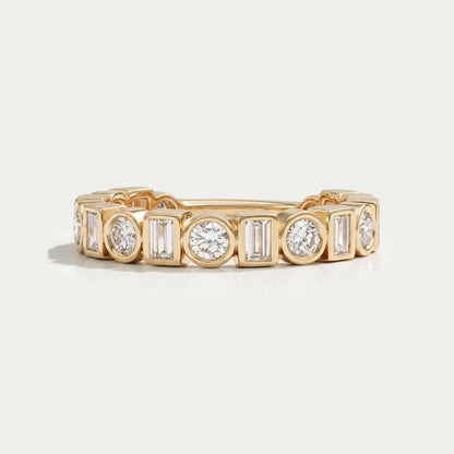 Baguette And Round Cut Diamond Bezel Set Wedding Band