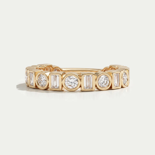 Baguette And Round Cut Diamond Bezel Set Wedding Band