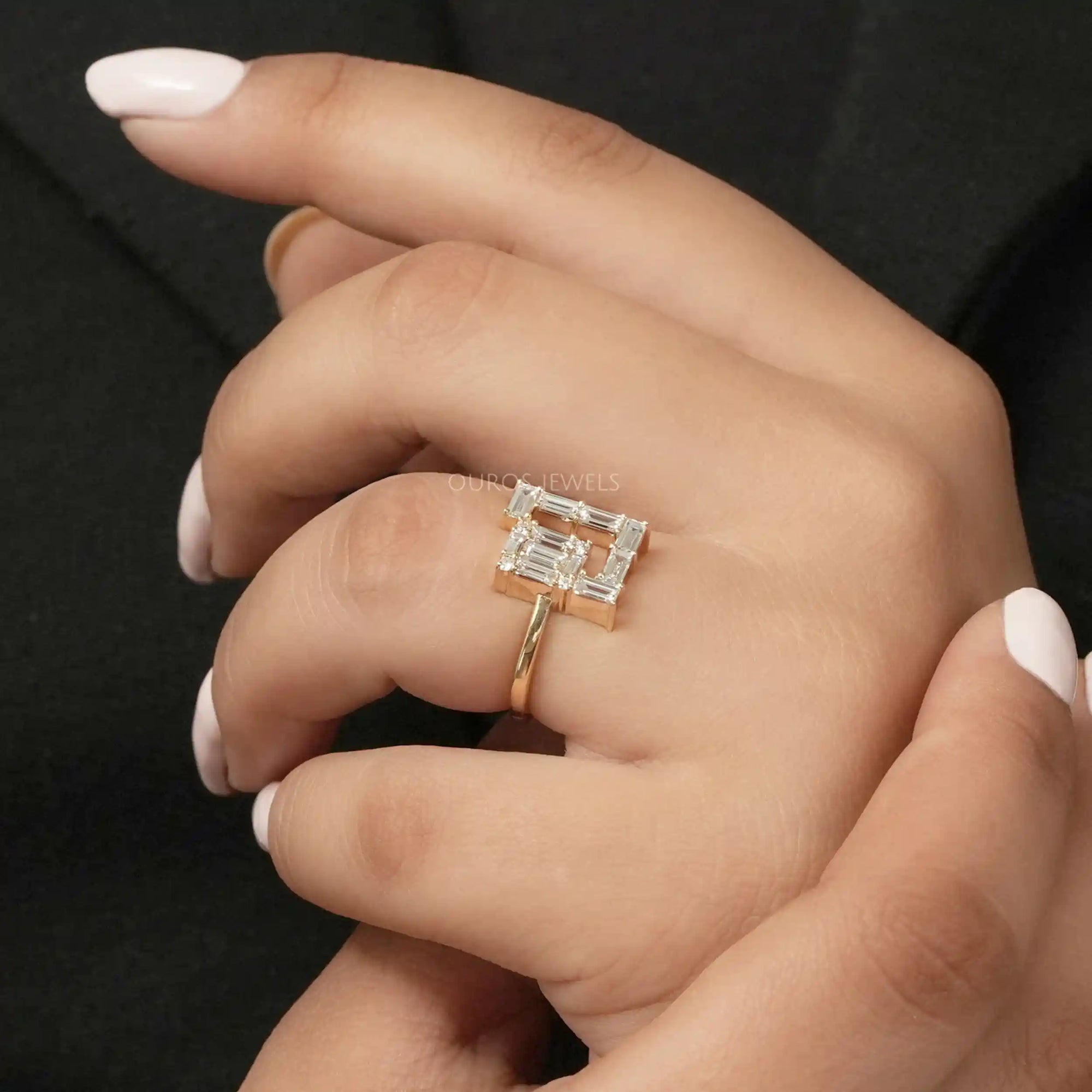Baguette Cut Lab Grown Diamond Cluster Engagement Ring