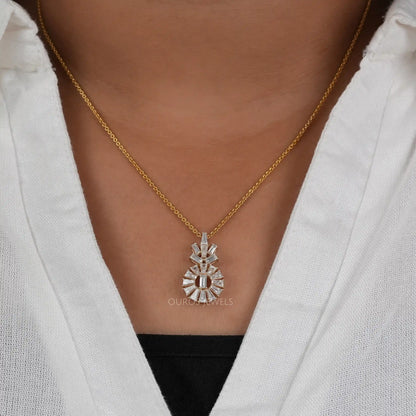 Yellow Gold Tapered Baguette Cut Lab Diamond Pendant