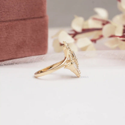 Baguette And Round Cut Lab Diamond Chevron Ring