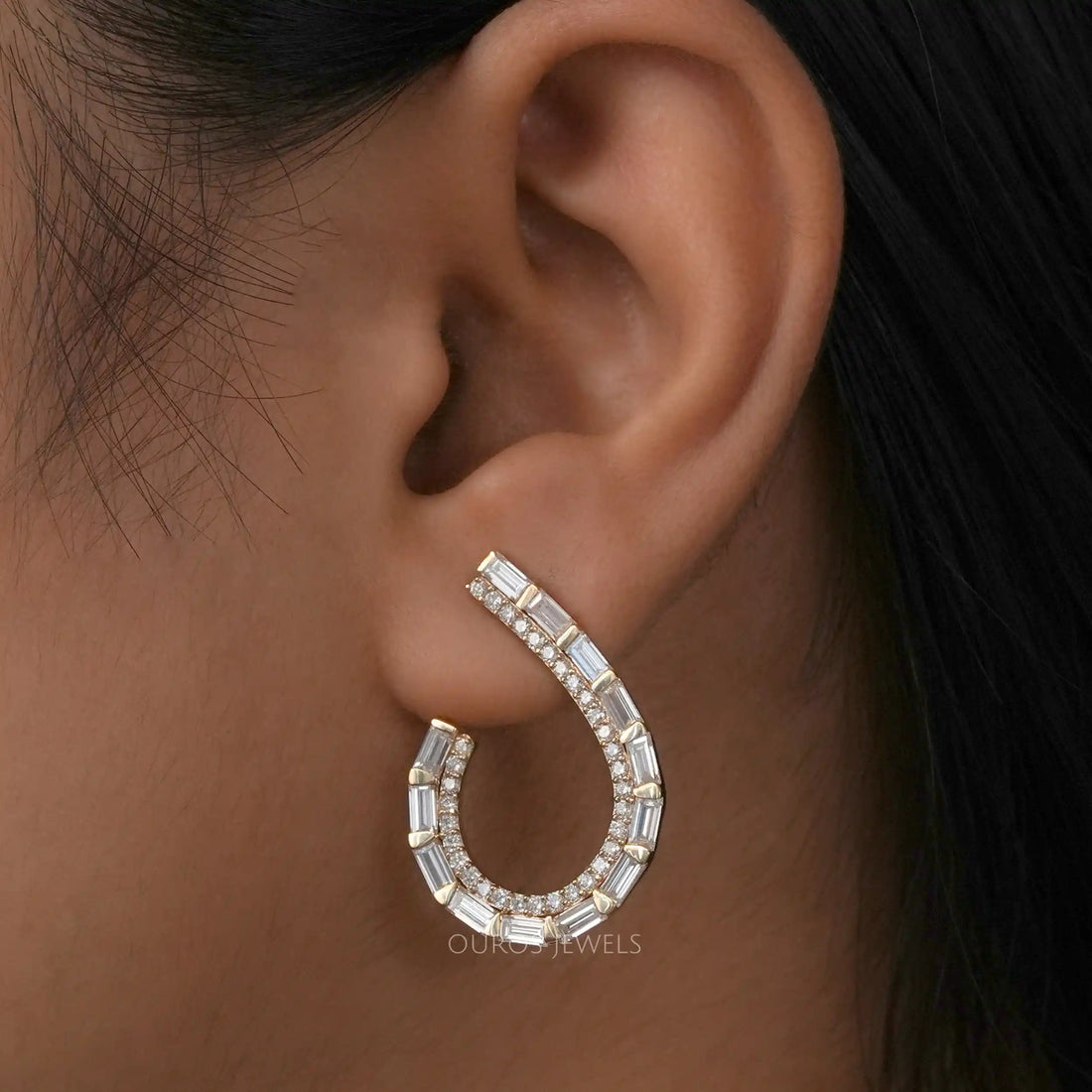 Baguette And Round Cut Screw Back Earrings