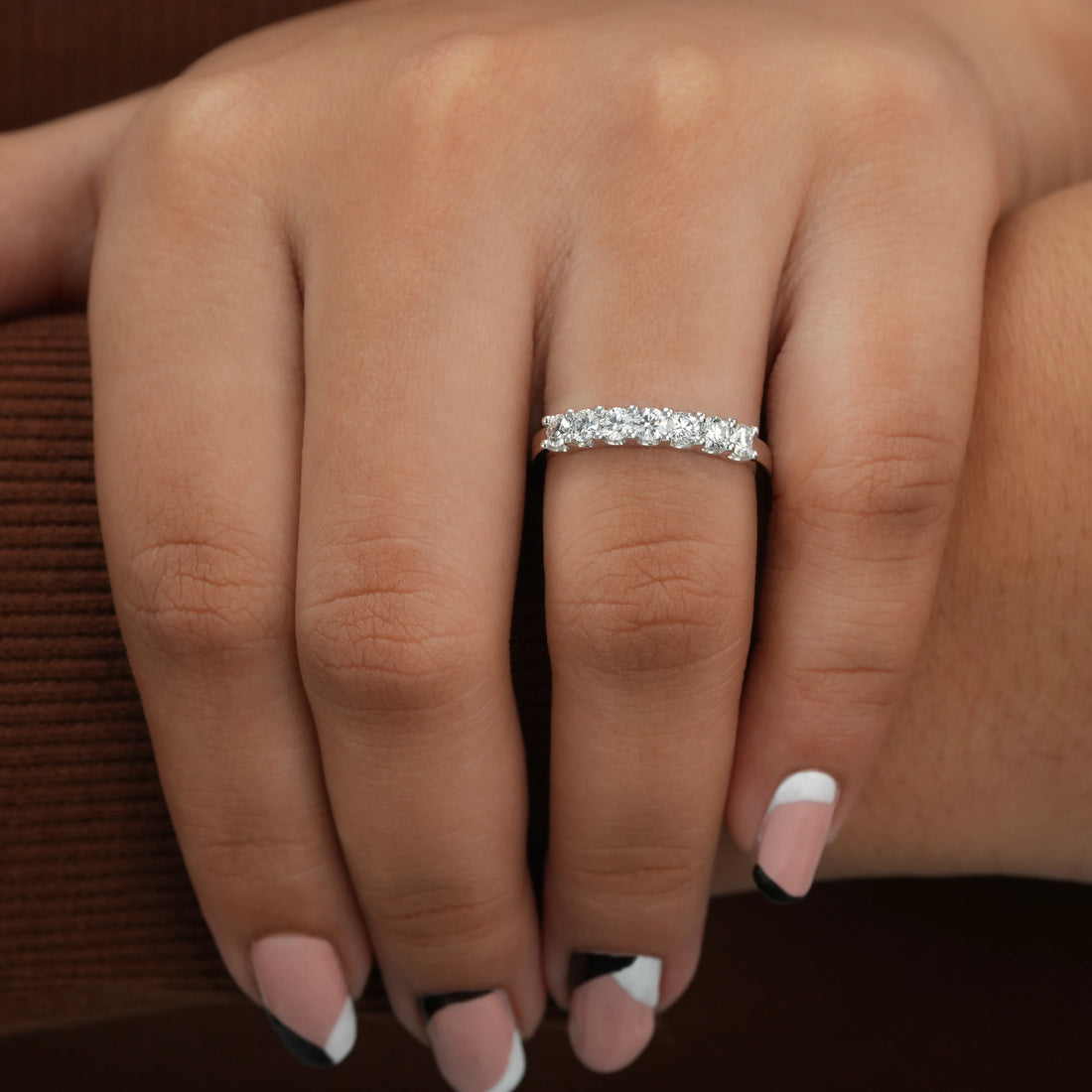 Round Cut Lab Grown Diamond Half Wedding Band