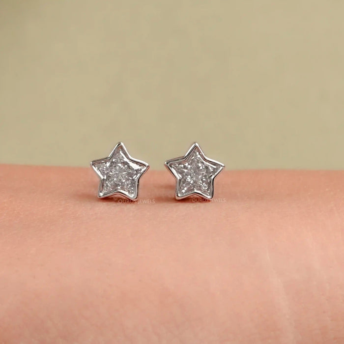 Star Cut Lab Diamond Stud Earrings With Bezel Set