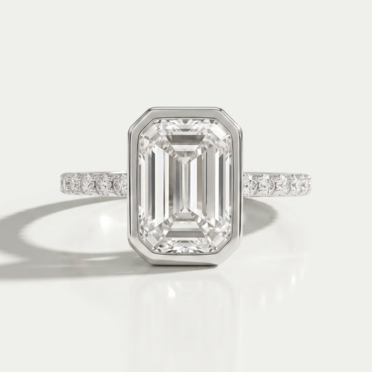 Bezel Set Emerald Lab Diamond Solitaire Accent Ring Ring