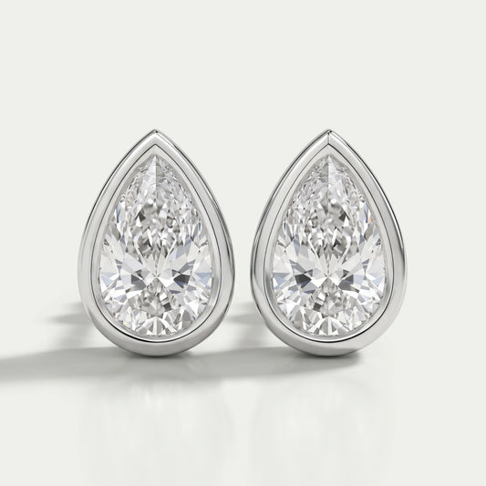 Bezel Set Pear Lab Diamond Stud Earrings