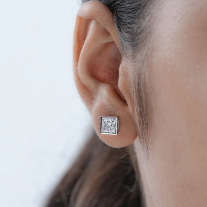 Princess Lab Diamond Bezel Stud Earrings