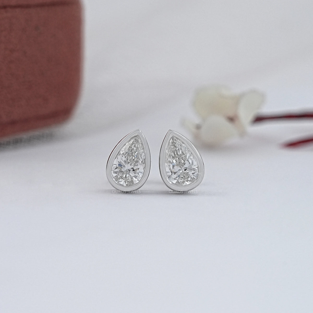 Bezel Set Pear Lab Diamond Stud Earrings