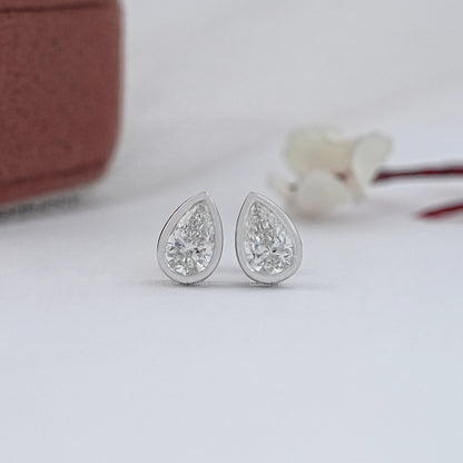 Bezel Set Pear Lab Diamond Stud Earrings