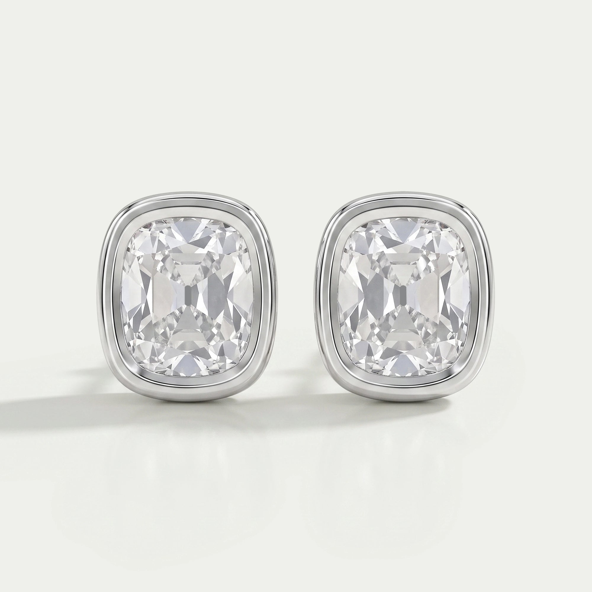 Old Mine Cushion Diamond Bezel Set Stud Earrings Earrings