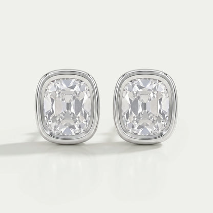 Old Mine Cushion Diamond Bezel Set Stud Earrings Earrings