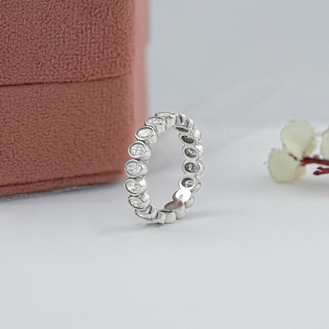 Bezel Set Oval Cut Lab Diamond Wedding Band