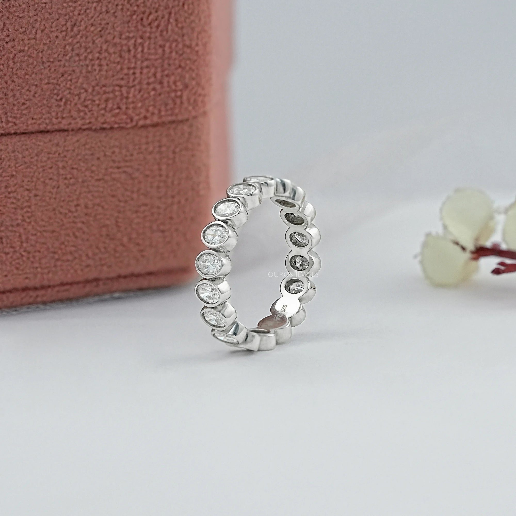 Bezel Set Oval Cut Lab Diamond Wedding Band