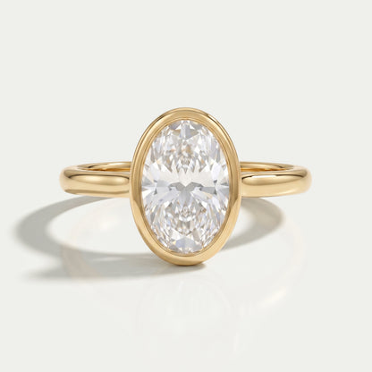 Oval Lab Diamond Hidden Halo Bezel Engagement Ring Rings