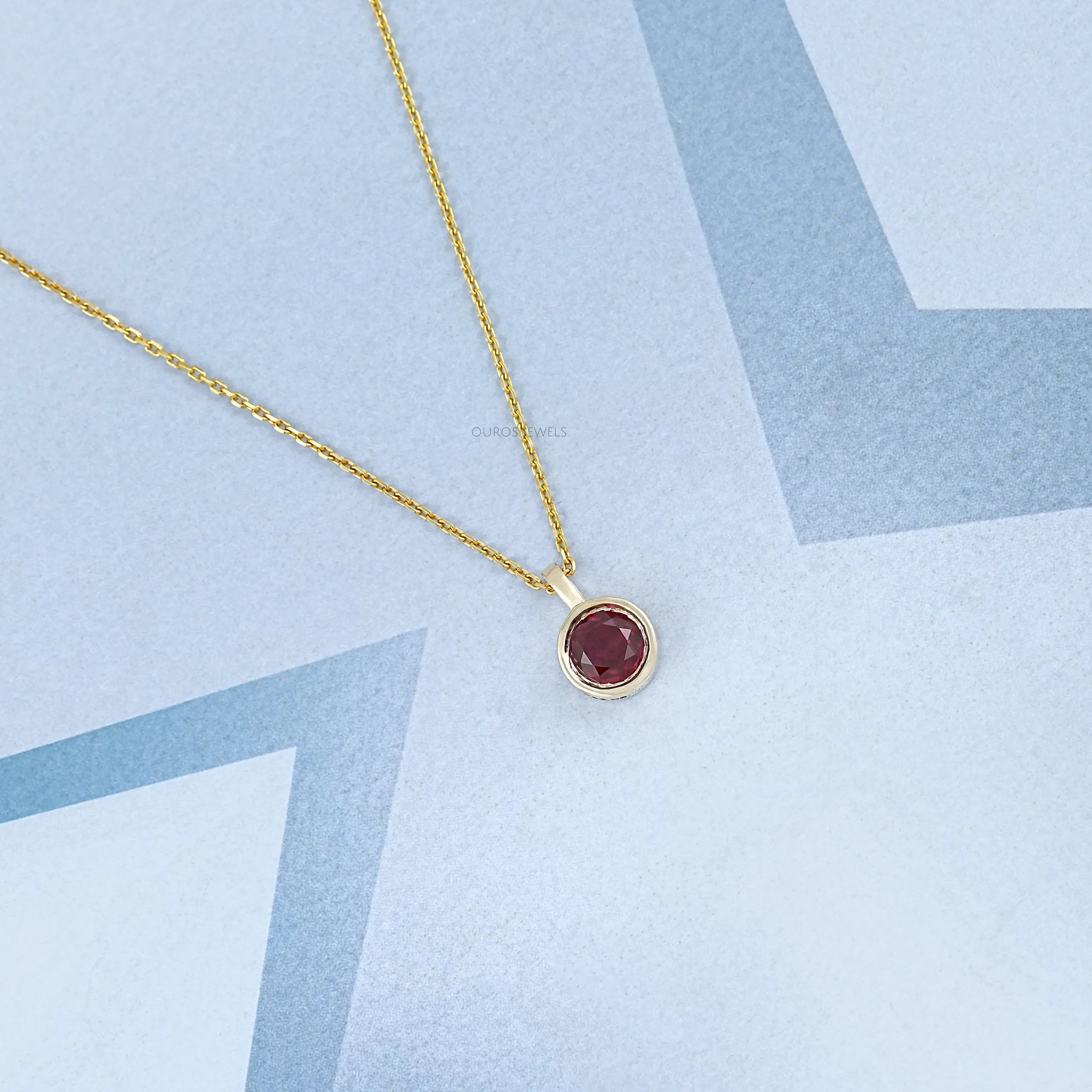 Pigeon Blood Ruby Round Gemstone Bezel Pendant Necklaces