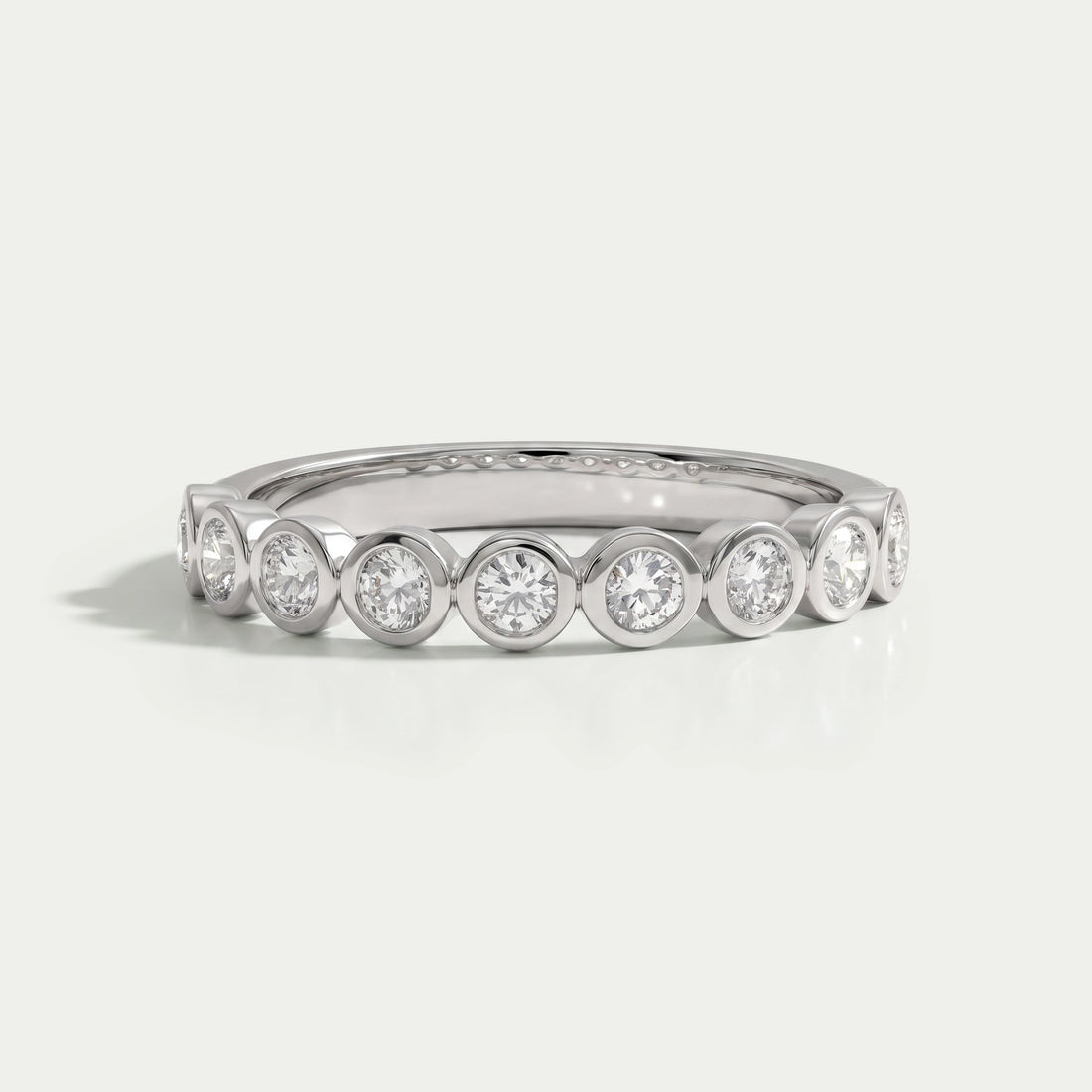 Round Diamond Bezel Set Half Eternity Band Rings