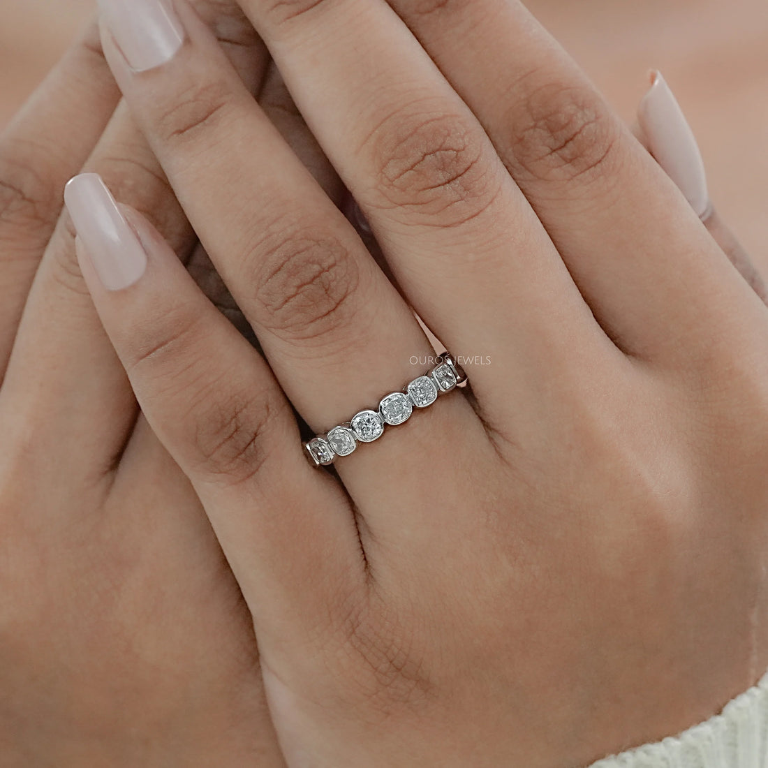 Lab Grown Diamond Eternity Wedding Band - Cushion Cut Ring