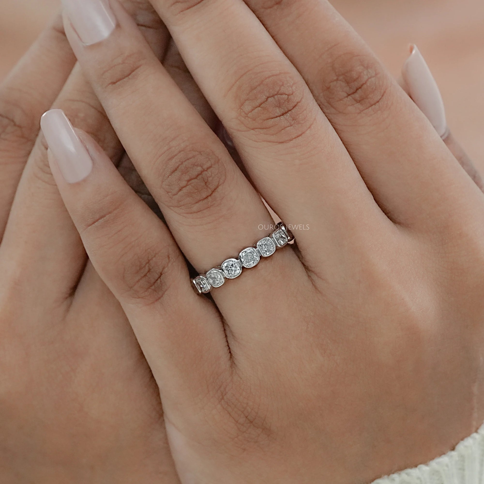 Lab Grown Diamond Eternity Wedding Band - Cushion Cut Ring