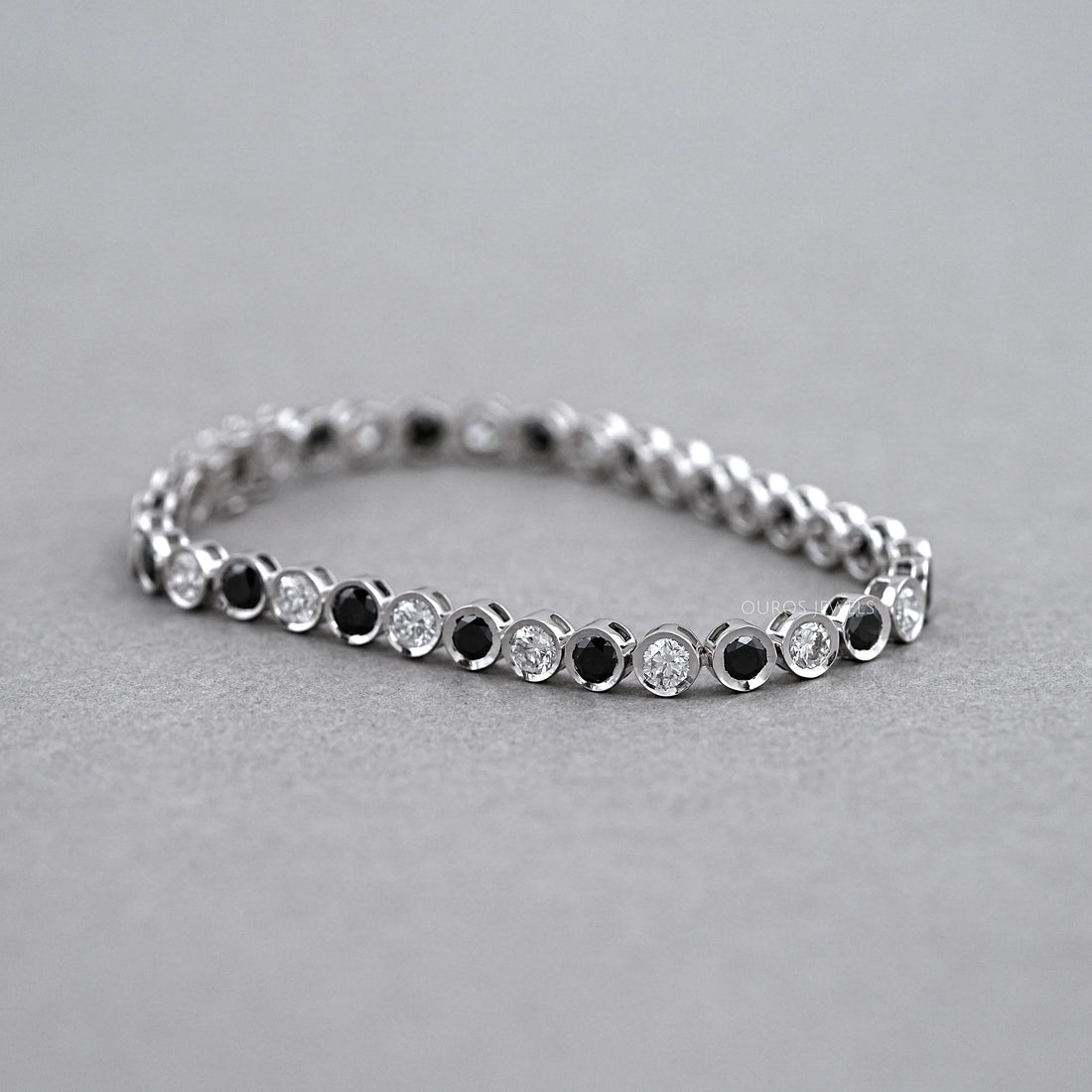 Alternative Bezel Set Round Cut Black Diamond Bracelet Rings