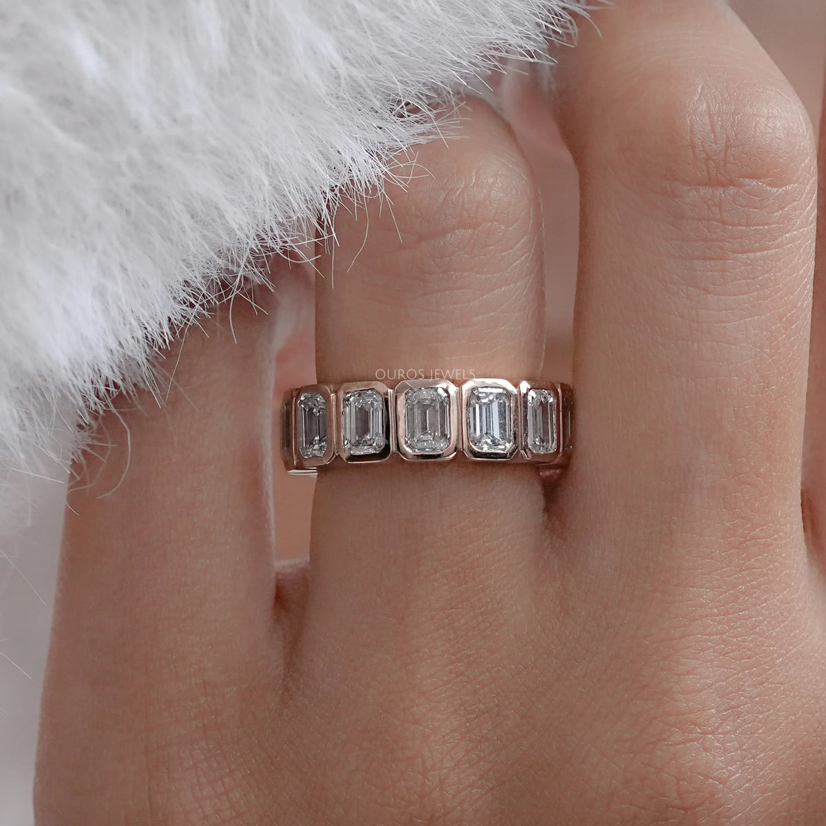 HOT Bezel Set Emerald Cut Half Eternity Ring Bezel Set Emerald
