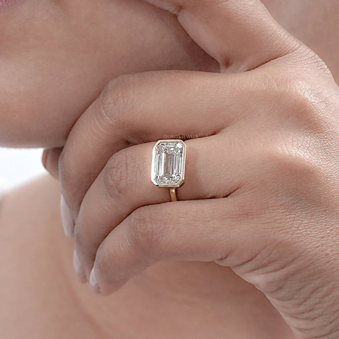 East West Bezel Emerald Diamond Engagement Ring