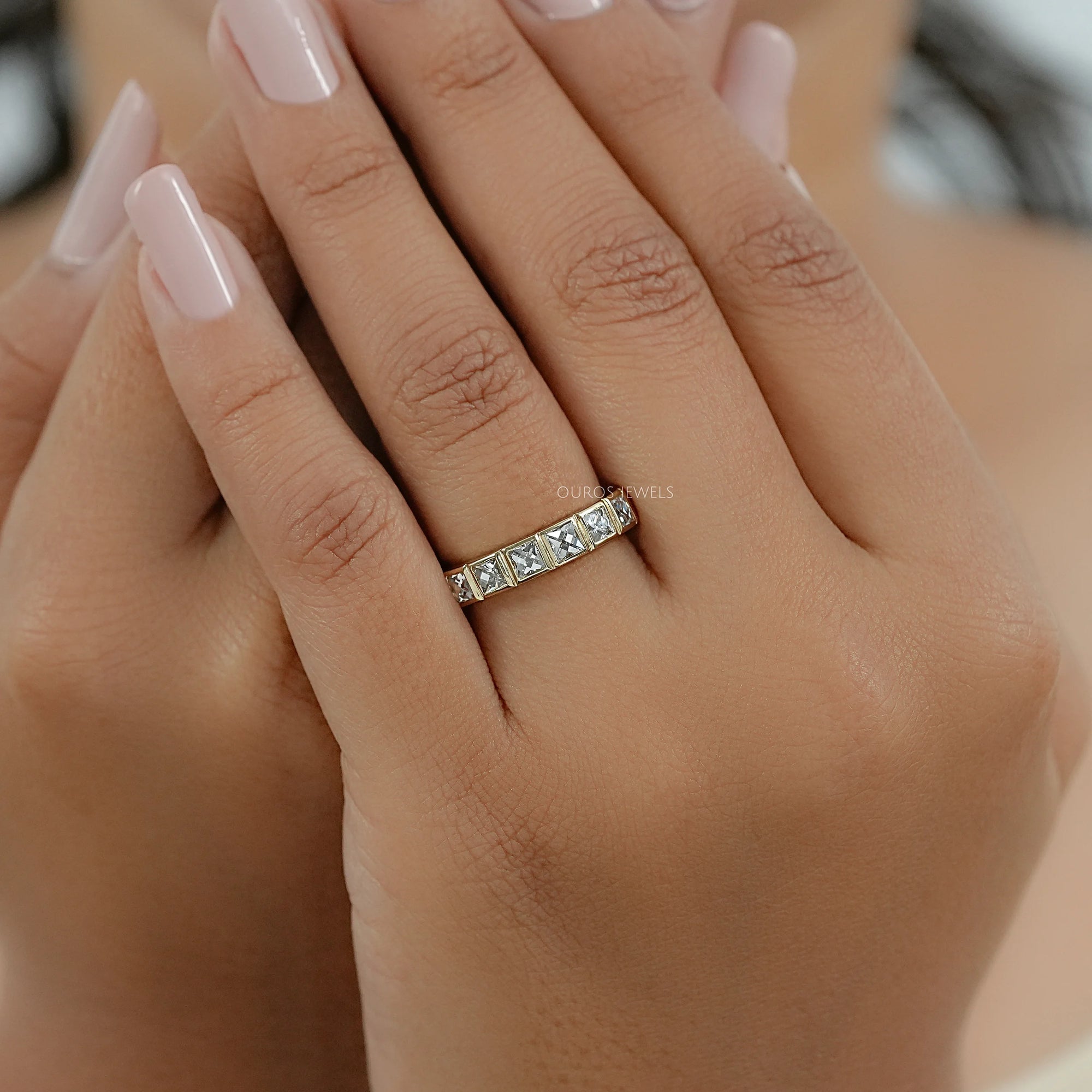 Bezel Set French Cut Diamond Half Eternity Band Ring