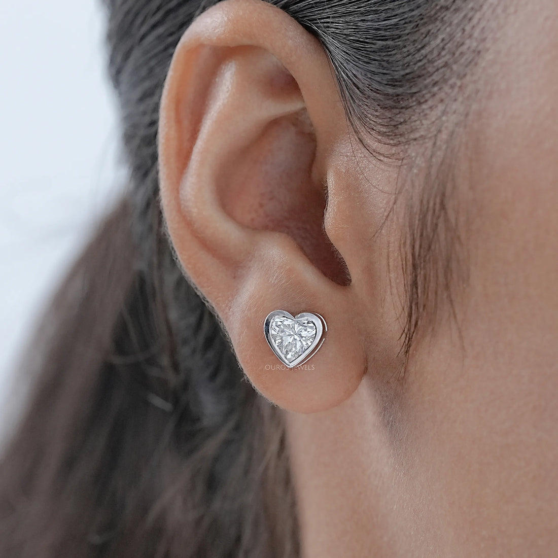 Heart Diamond Bezel Set Stud Earrings Earrings